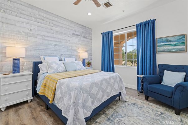 Bedroom, Interior, Recessed Lighting, Wood Texture Flooring, Wooden Walls