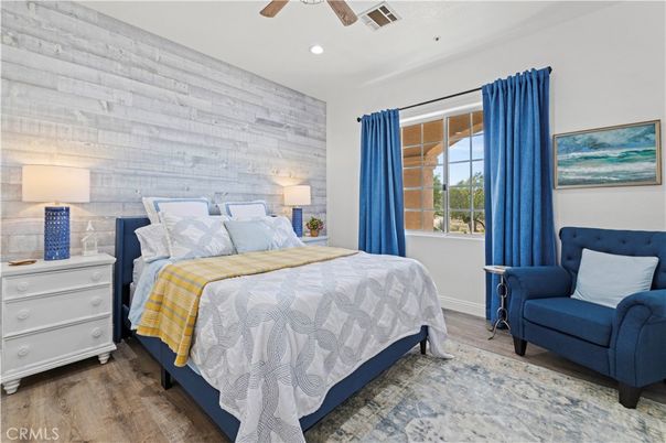 Bedroom, Interior, Recessed Lighting, Wood Texture Flooring, Wooden Walls