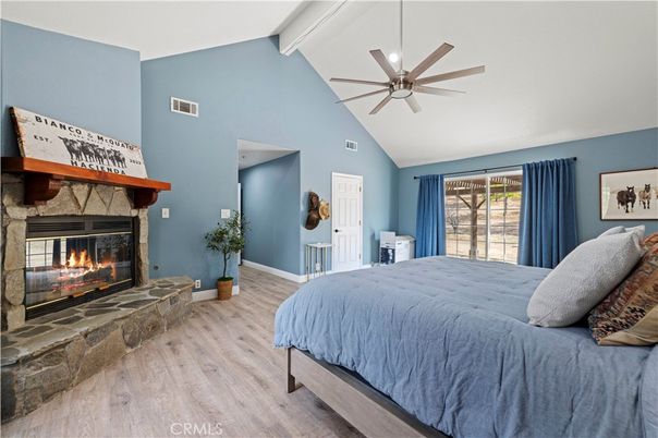 Bedroom, Fireplace, Interior, Wood Texture Flooring