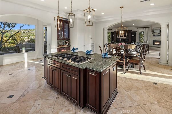 Chandelier, Dining room, Fireplace, Interior, Kitchen, Pendant Lights, Recessed Lighting