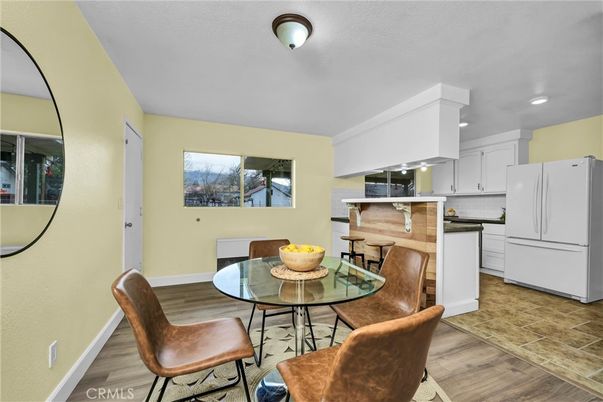 Dining room, Interior, Kitchen, Recessed Lighting, Wood Texture Flooring
