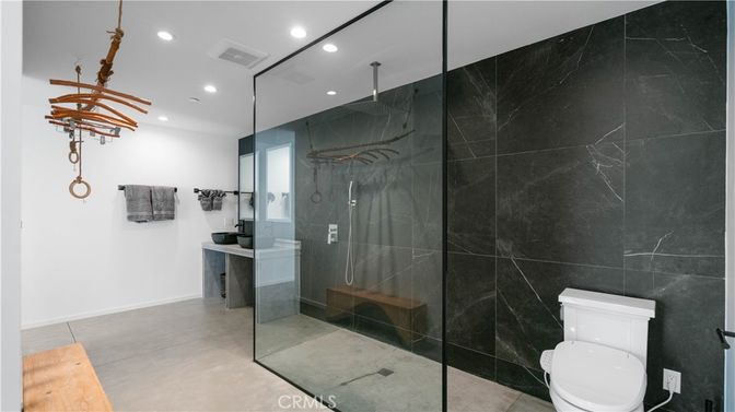 Bathroom, Glass Shower, Interior, Marble Walls, Recessed Lighting