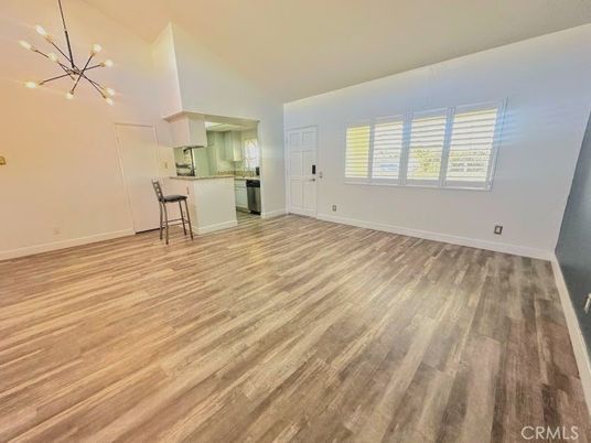 Empty room, Interior, Kitchen, Pendant Lights, Wood Texture Flooring