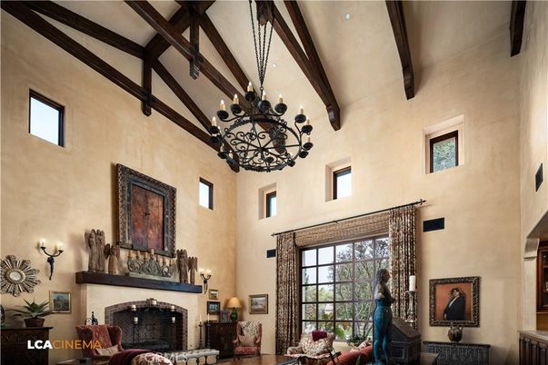 Chandelier, Fireplace, Interior, Pendant Lights, Wooden Beams