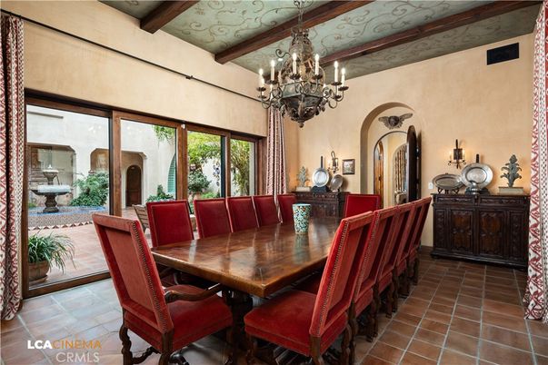 Chandelier, Dining room, Interior, Wooden Beams