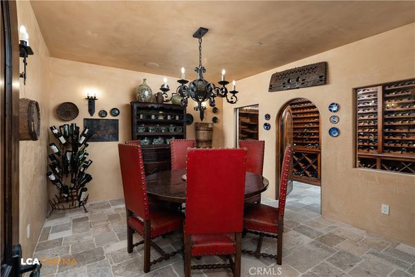 Chandelier, Dining room, Interior, Wine Storage