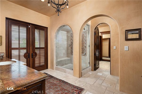 Bathroom, Chandelier, Glass Shower, Interior