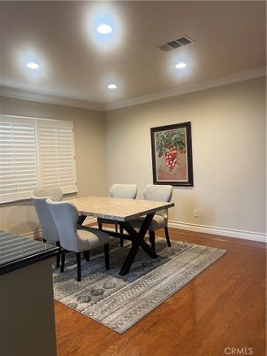 Dining room, Interior, Recessed Lighting, Wood Texture Flooring