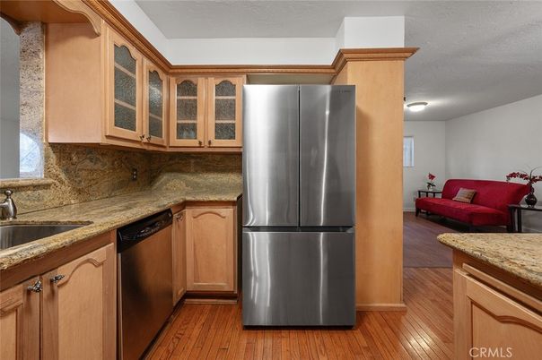 Interior, Kitchen, Living room, Stainless Steel Appliances, Wood Texture Flooring