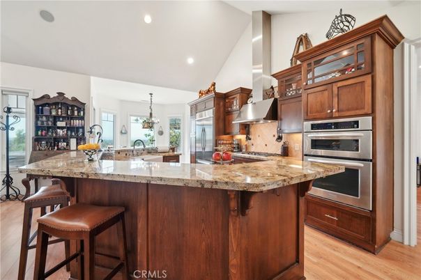 Chandelier, Interior, Kitchen, Recessed Lighting, Stainless Steel Appliances, Wood Texture Flooring