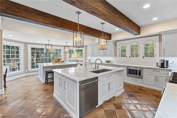 Interior, Kitchen, Pendant Lights, Recessed Lighting, Stainless Steel Appliances, Wooden Beams