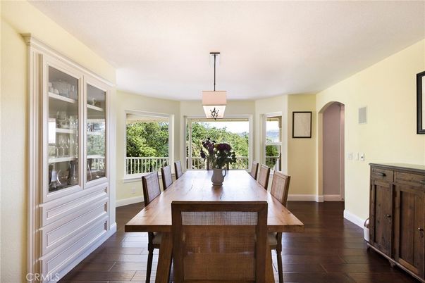 Dining room, Interior, Pendant Lights, Wood Texture Flooring