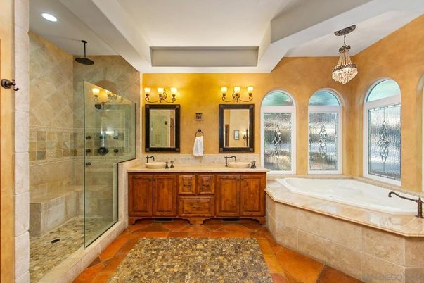 Bathroom, Dual Sink Vanities, Glass Shower, Interior, Recessed Lighting