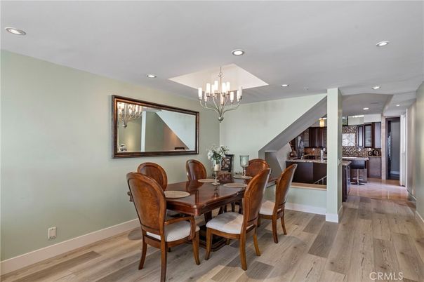 Chandelier, Dining room, Interior, Recessed Lighting, Wood Texture Flooring