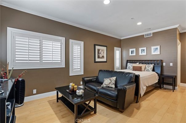 Bedroom, Interior, Recessed Lighting, Wood Texture Flooring