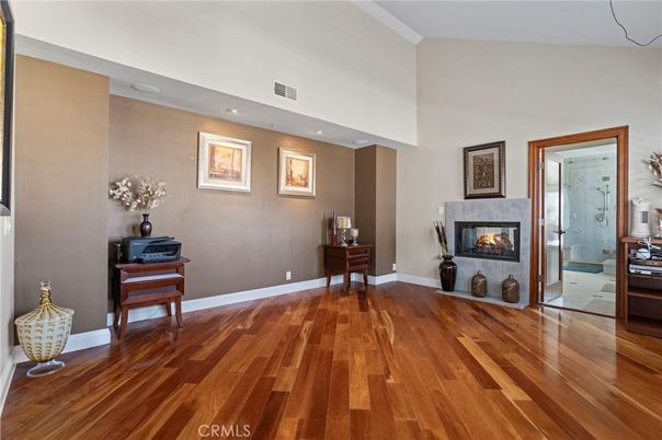 Fireplace, Interior, Recessed Lighting, Wood Texture Flooring