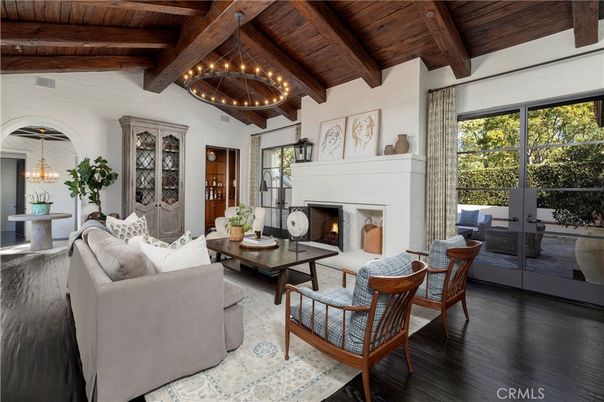 Chandelier, Fireplace, Interior, Living room, Wooden Beams, Wooden Ceilings, Wood Texture Flooring