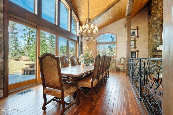 Chandelier, Dining room, Interior, Wooden Beams, Wooden Ceilings, Wood Texture Flooring