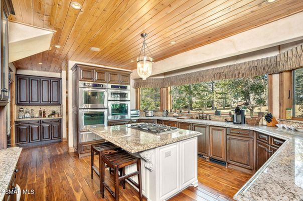 Interior, Kitchen, Pendant Lights, Recessed Lighting, Stainless Steel Appliances, Wooden Ceilings, Wood Texture Flooring