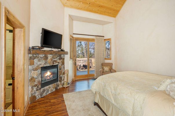 Bedroom, Fireplace, Interior, Wooden Ceilings, Wood Texture Flooring