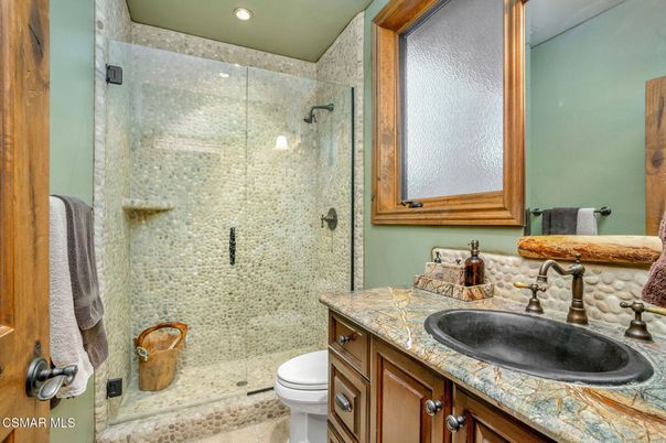 Bathroom, Glass Shower, Interior, Recessed Lighting, Tile Countertops