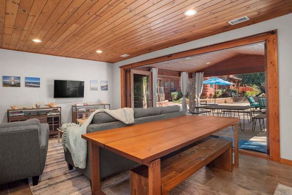Dining room, Interior, Living room, Recessed Lighting, Wooden Ceilings
