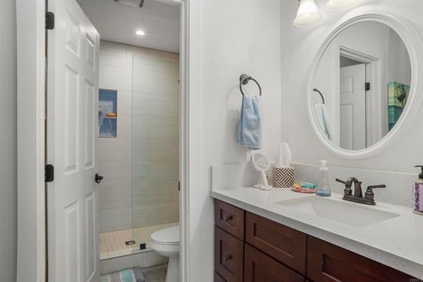 Bathroom, Dual Sink Vanities, Glass Shower, Interior, Recessed Lighting