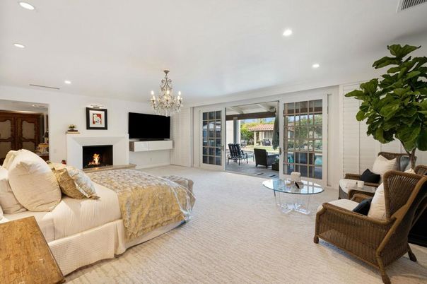 Bedroom, Chandelier, Fireplace, Interior, Living room, Recessed Lighting