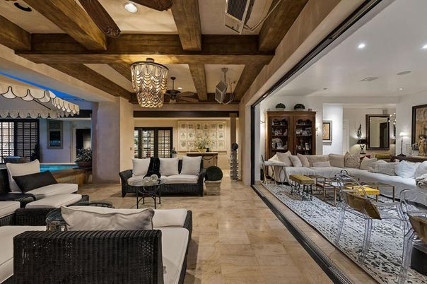 Chandelier, Interior, Living room, Recessed Lighting, Wooden Beams