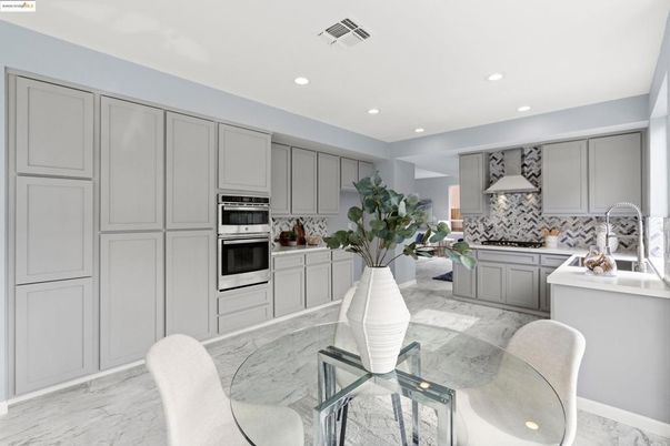 Interior, Kitchen, Marble, Recessed Lighting, Stainless Steel Appliances