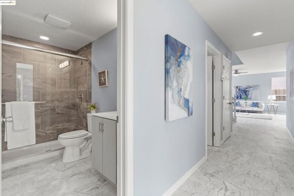 Bathroom, Glass Shower, Interior, Marble, Recessed Lighting