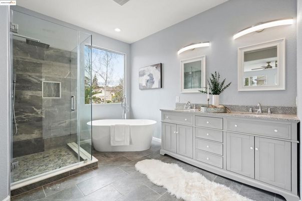 Bathroom, Dual Sink Vanities, Free Standing Baths, Glass Shower, Interior, Recessed Lighting