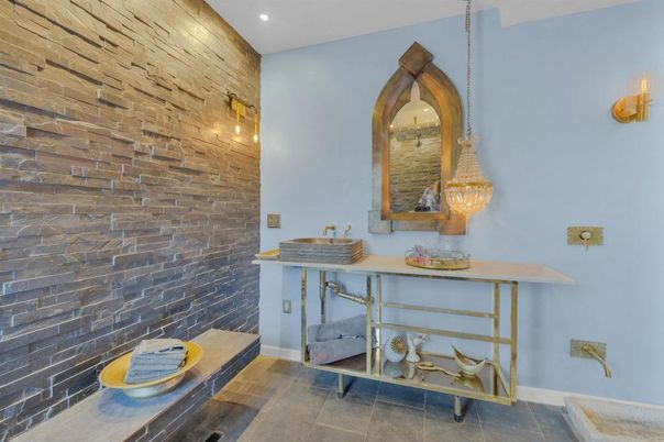 Bathroom, Interior, Recessed Lighting, Wooden Walls