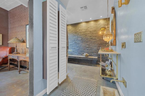 Chandelier, Interior, Recessed Lighting, Stone Walls