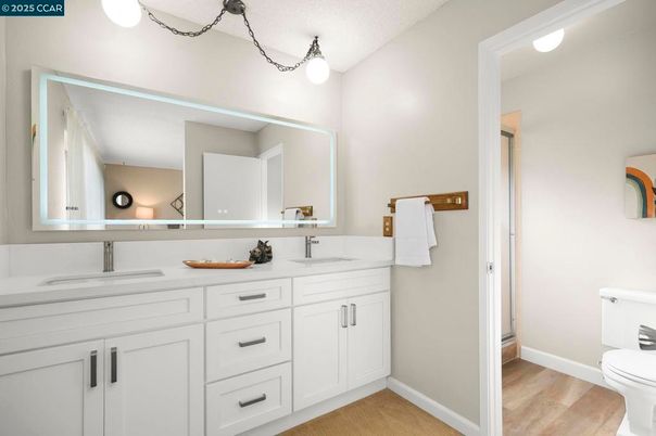 Bathroom, Dual Sink Vanities, Interior, Wood Texture Flooring