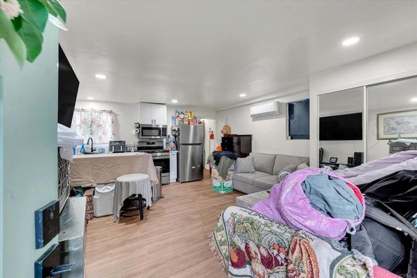 Interior, Kitchen, Living room, Recessed Lighting, Stainless Steel Appliances, Wood Texture Flooring