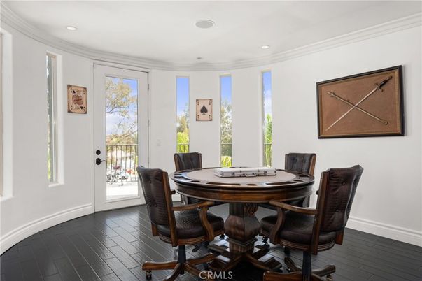 Dining room, Game Room, Interior, Recessed Lighting, Wood Texture Flooring