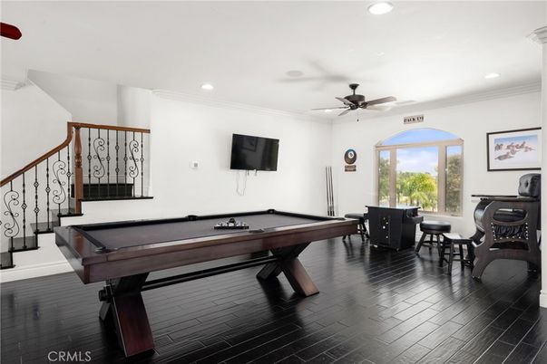 Billiard Table, Game Room, Interior, Recessed Lighting, Wood Texture Flooring