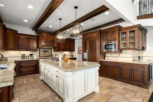 Interior, Kitchen, Pendant Lights, Recessed Lighting, Stainless Steel Appliances, Wooden Beams