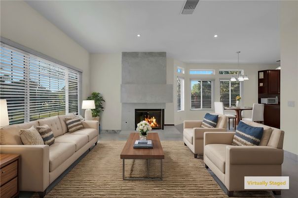 Dining room, Fireplace, Interior, Living room, Pendant Lights, Recessed Lighting