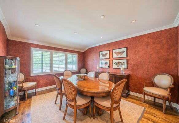 Dining room, Interior, Recessed Lighting, Wood Texture Flooring