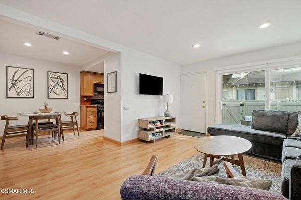 Dining room, Interior, Living room, Recessed Lighting, Wood Texture Flooring