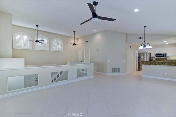 Empty room, Interior, Kitchen, Pendant Lights, Recessed Lighting, Stainless Steel Appliances