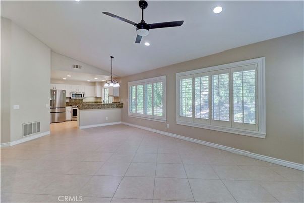 Empty room, Interior, Kitchen, Pendant Lights, Recessed Lighting, Stainless Steel Appliances