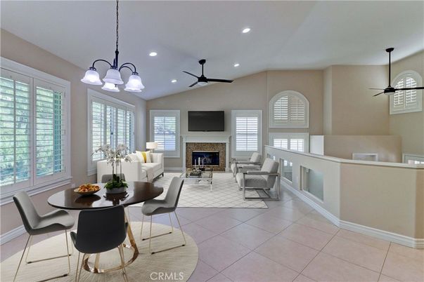 Chandelier, Dining room, Fireplace, Interior, Living room, Recessed Lighting
