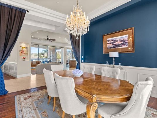 Chandelier, Dining room, Interior, Living room, Recessed Lighting, Wood Texture Flooring