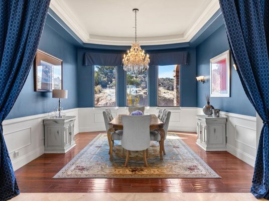 Chandelier, Dining room, Interior, Wood Texture Flooring