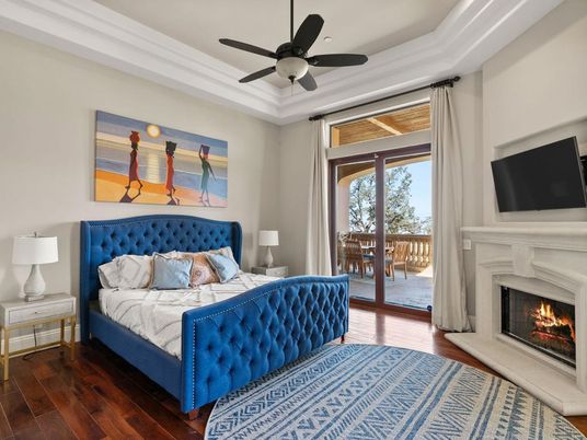 Bedroom, Fireplace, Interior, Wood Texture Flooring