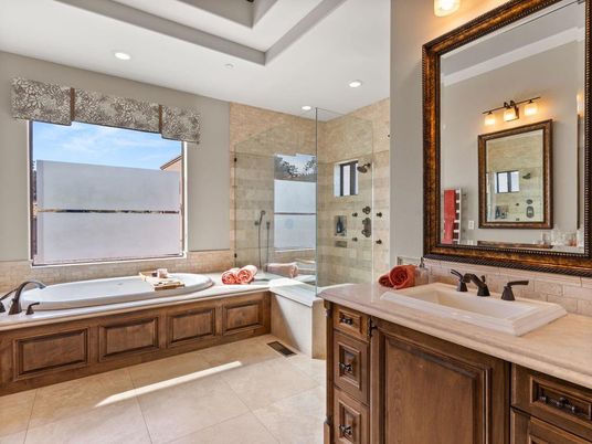 Bathroom, Dual Sink Vanities, Glass Shower, Interior, Recessed Lighting