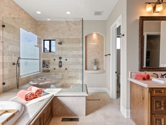 Bathroom, Glass Shower, Interior, Recessed Lighting